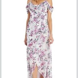 R&M Richard’s High Low Maxi Floral Dress Sz 18W White Floral Off Shoulder Dress